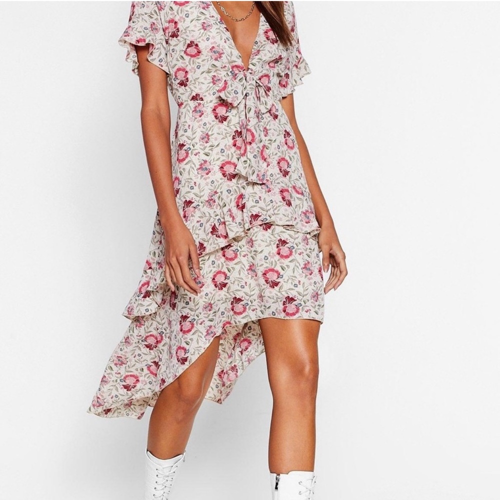 Nasty Gal Floral High Low Dress - Pink and White (UnWorn)